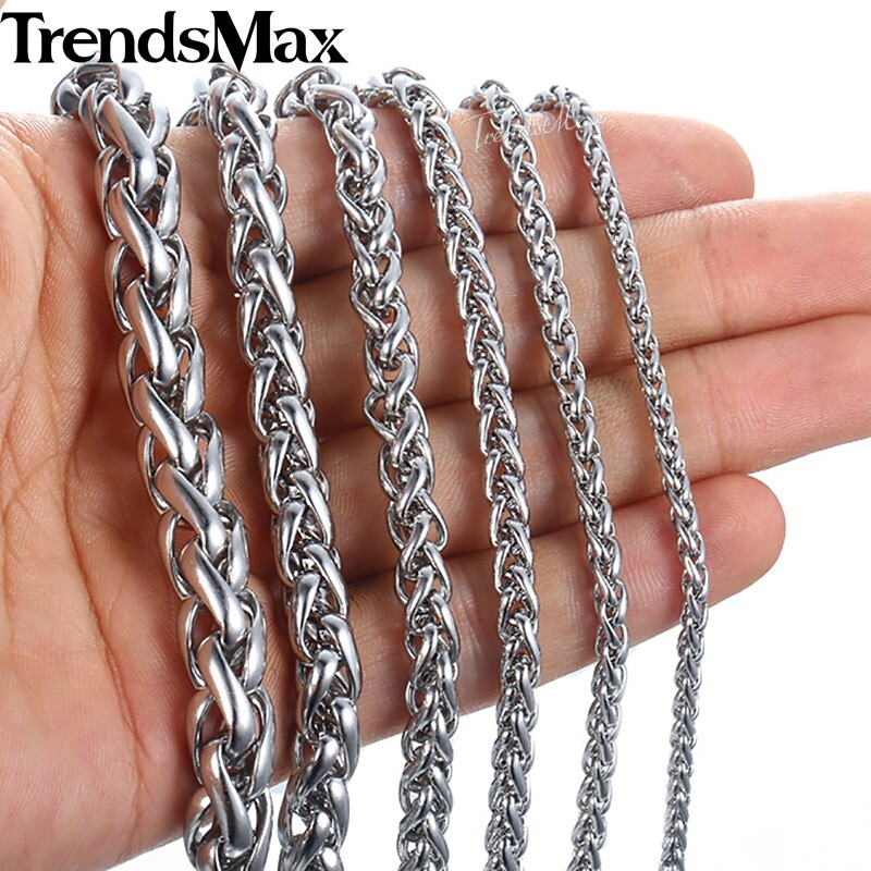 3/3.5/4/6/8/10MM Stainless Steel Braided Wheat Chain Bracelet Jewelry 7/8/9/10″