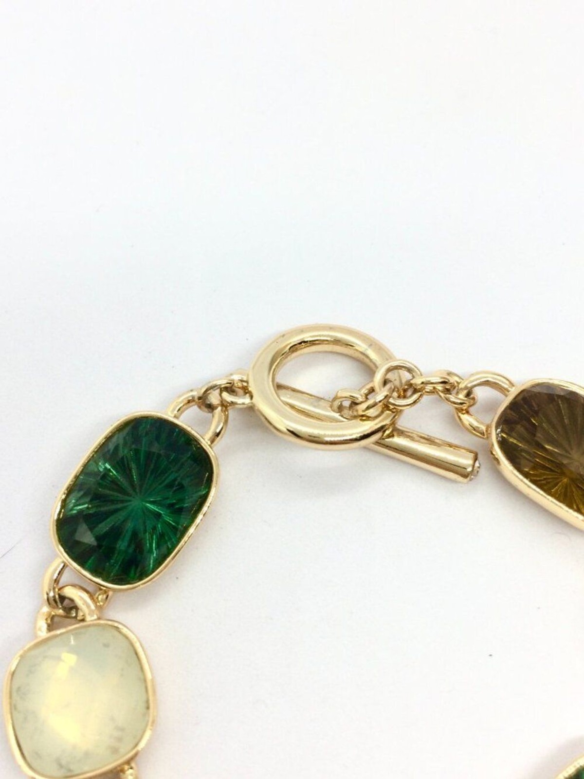 VINTAGE ANNE KLEIN Bracelet Green Brown Opaline Toggle Gold Tone
