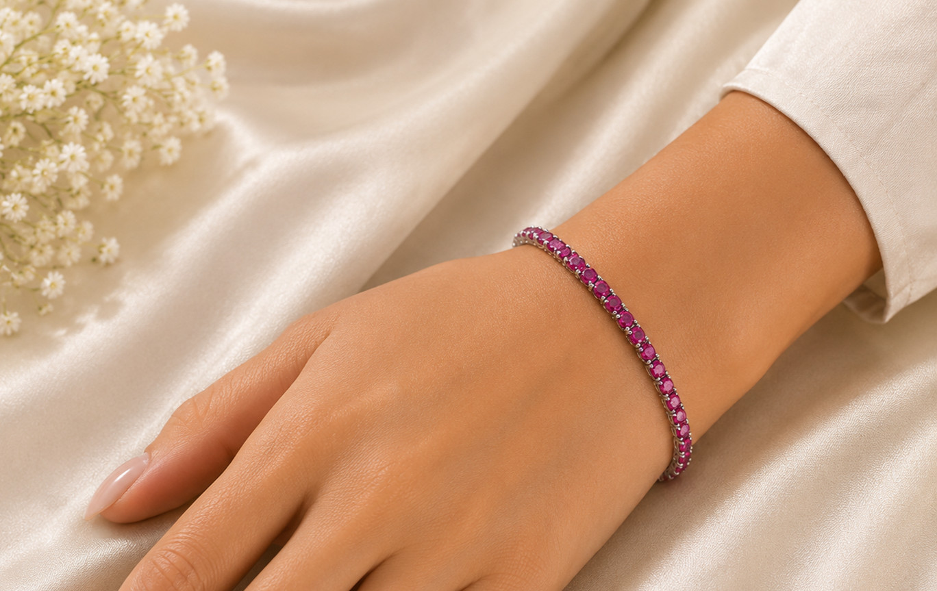 Women’s 7Ct Round Simulated Pink Ruby Tennis Bracelet White Gold Plated in 7.5″