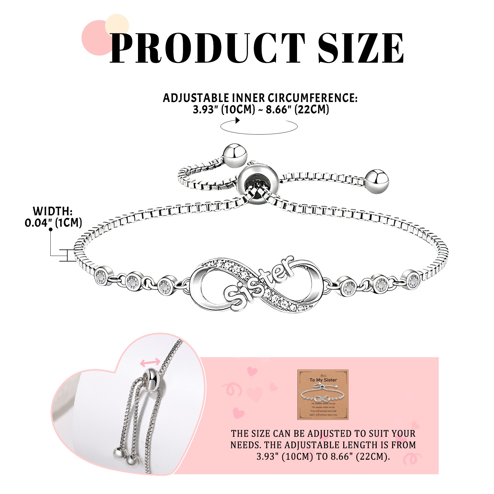 Silver-tone Infinity Love Bracelet For Women Stainless Steel CZ Chain Bring Card