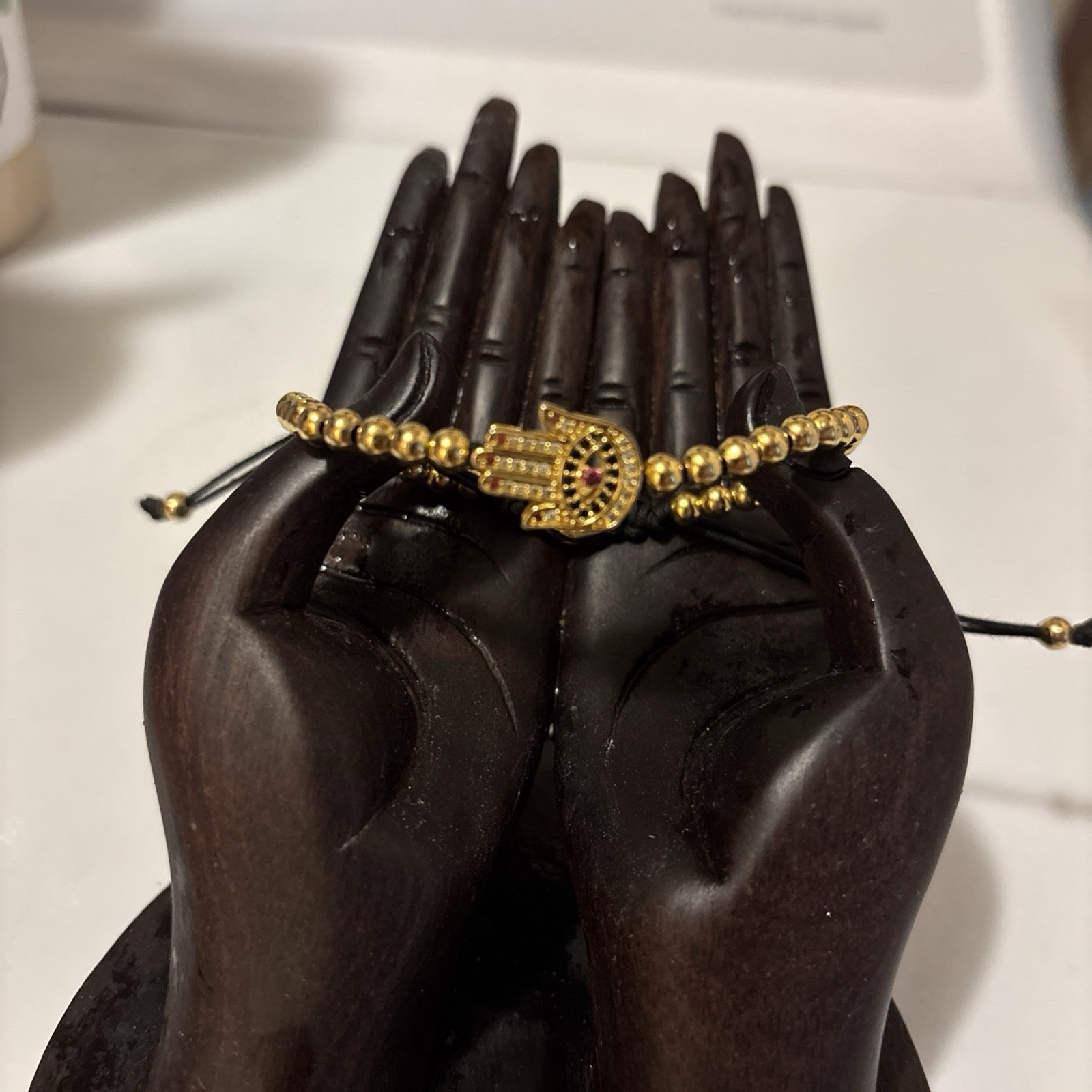 Goldoni Milan Hamas Gold Beaded Bracelet With Pink Gems