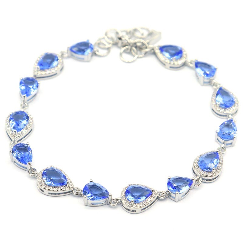 Buy 2 Get 1 Free 13g Violet Tanzanite CZ Females Present Silver Bracelet 7.5-8.5