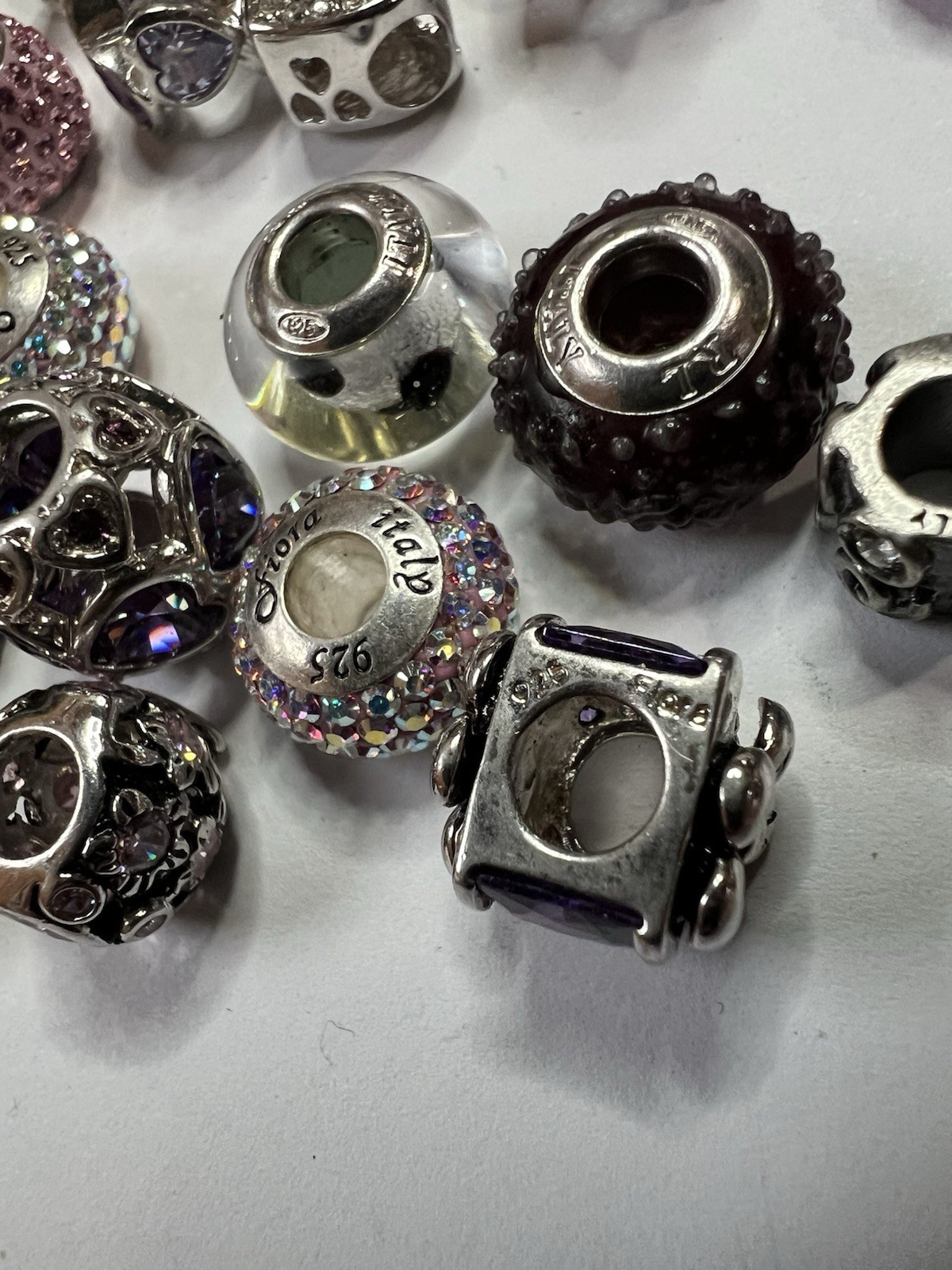 Sterling Silver 925 European Charm Beads Lot Murano Glass Crystal Bracelet Italy