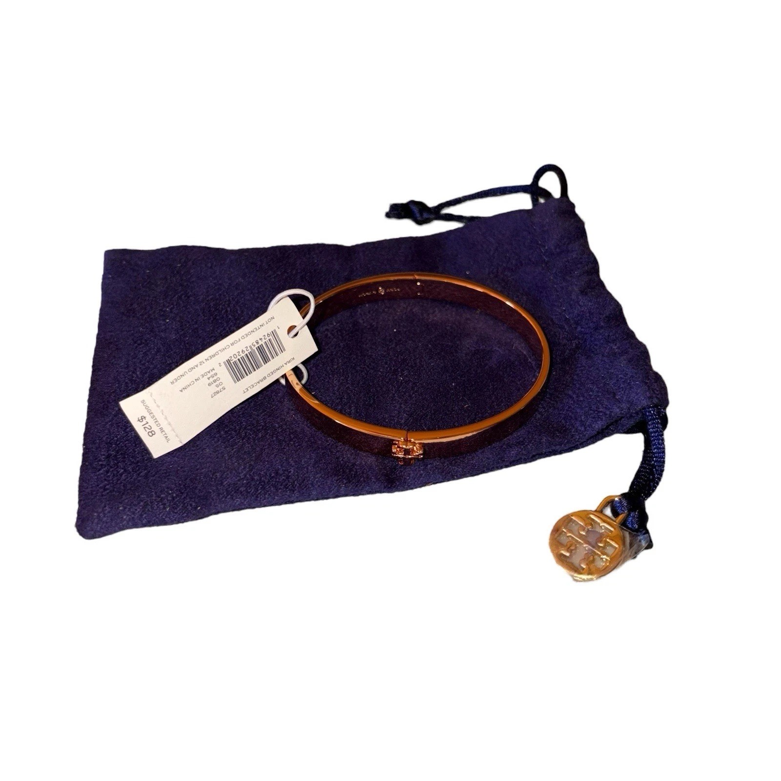 Tory Burch Classic Logo Kira Hinged Bangle Rose Gold-tone 6 Inch