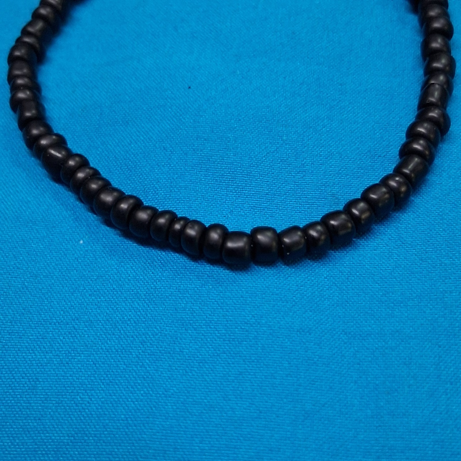 Vintage Small Channel Set Black Glass Bead Stretch Bangle Bracelet