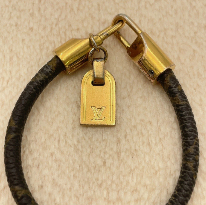 Louis Vuitton Luck It Bracelet Monogram Canvas and Gold Tone Luggage Tag Charm