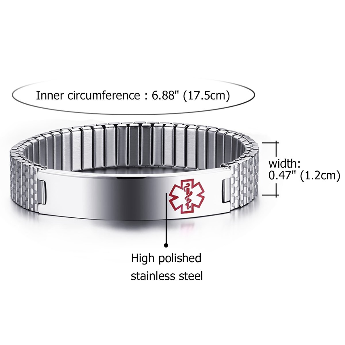 Medical Alert ID Bracelet Emergency Elastic Stretch Wristband Free Engraving