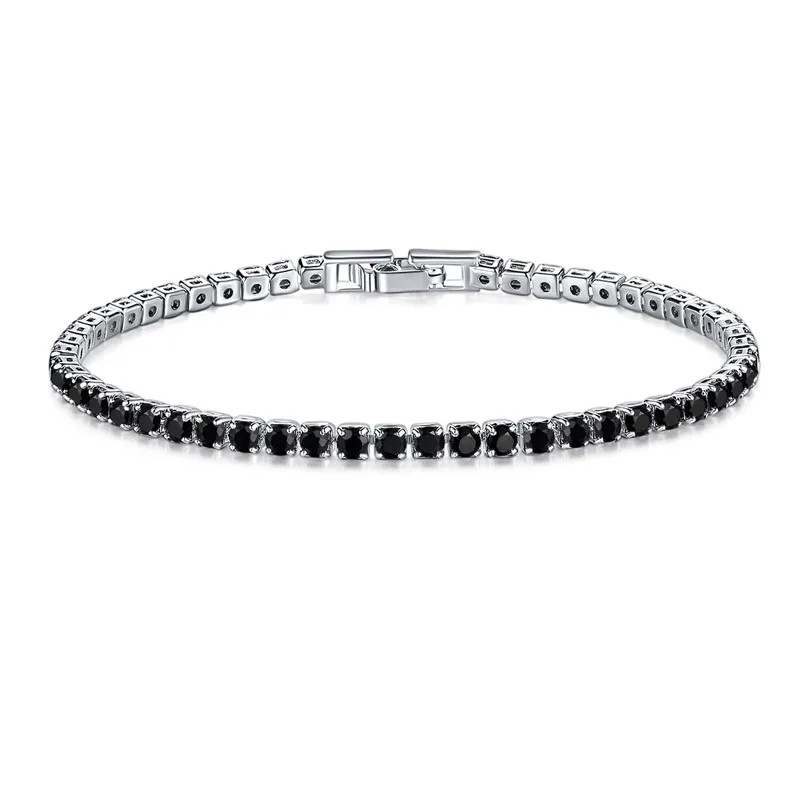 925 Sterling Silver Zircon Chain Bracelet Women Round Link Fine Classic Jewelry