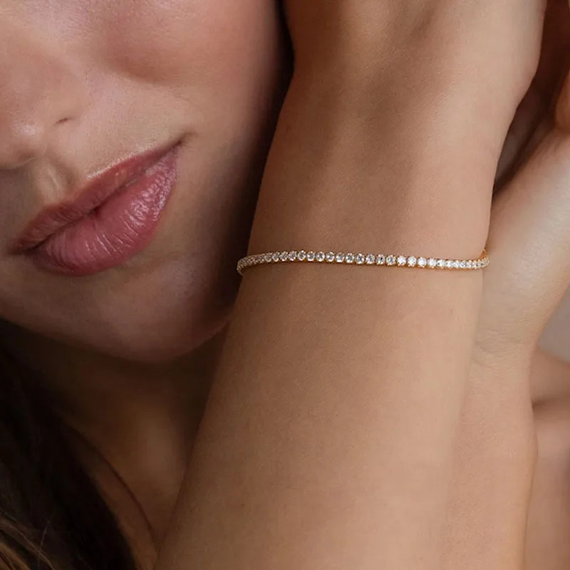 925 Sterling Silver Zircon Chain Bracelet Women Round Link Fine Classic Jewelry