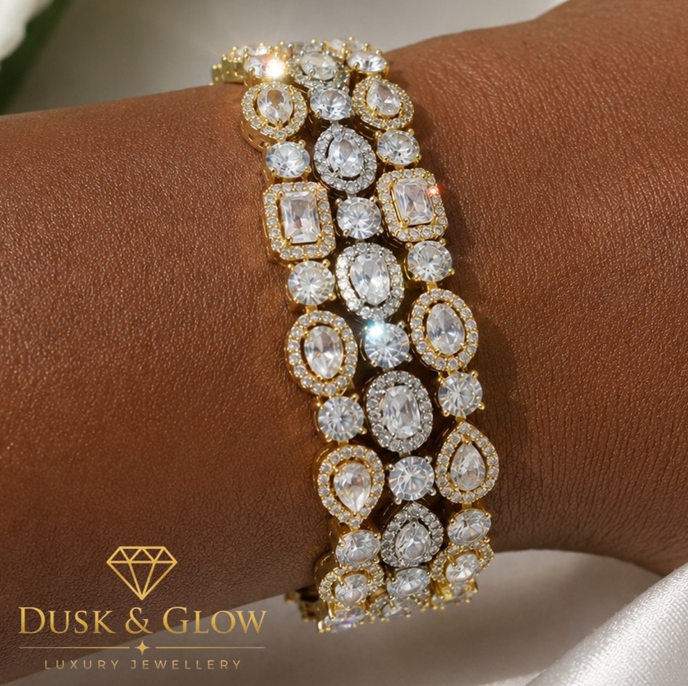 Stunning Halo Tennis Bracelet Stack Luxury Gift Boxed 18ct Gold Plated CZ UK NEW
