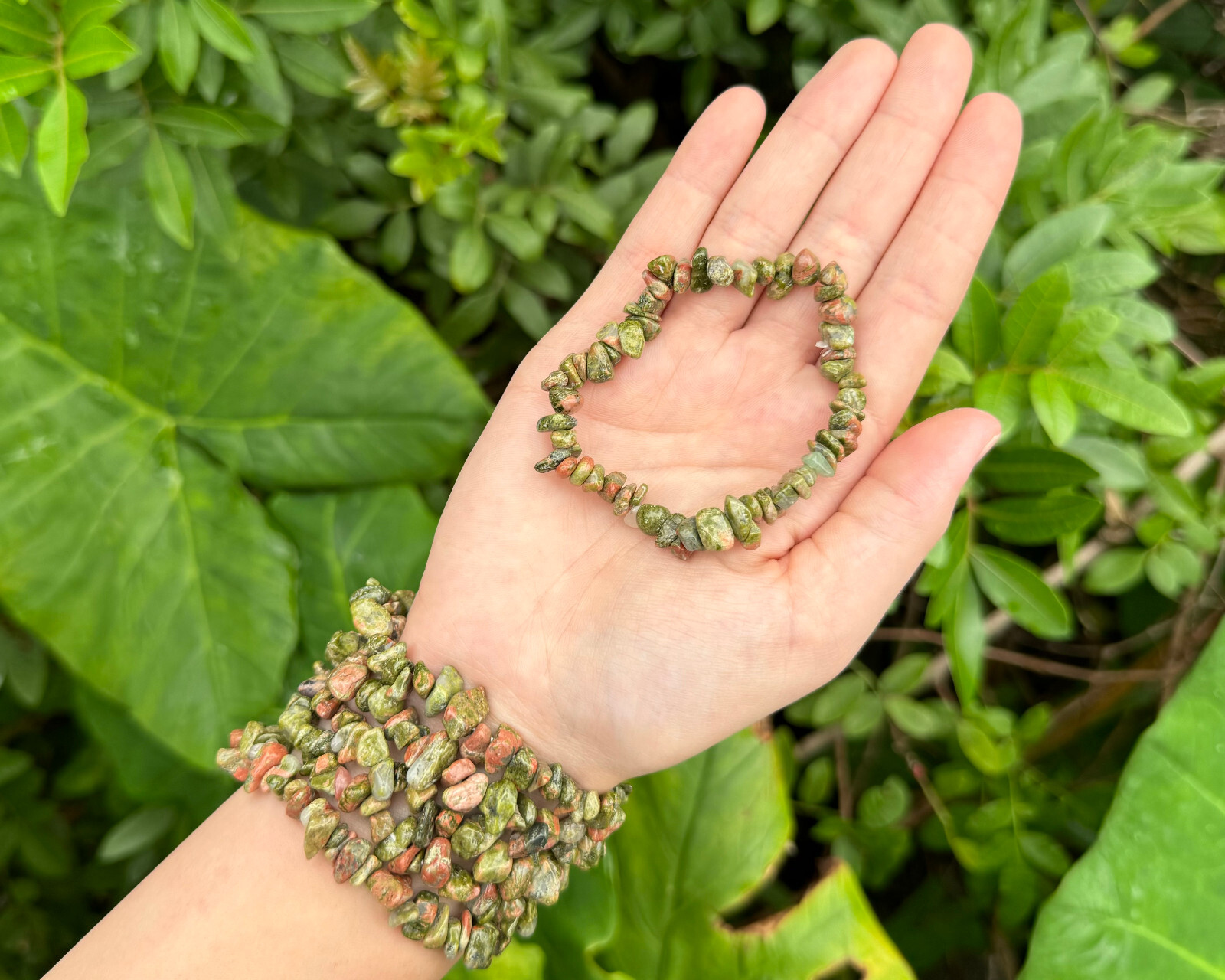 Unakite Chip Bracelet, Stretch: Raw Natural Unakite Crystals (US SELLER)