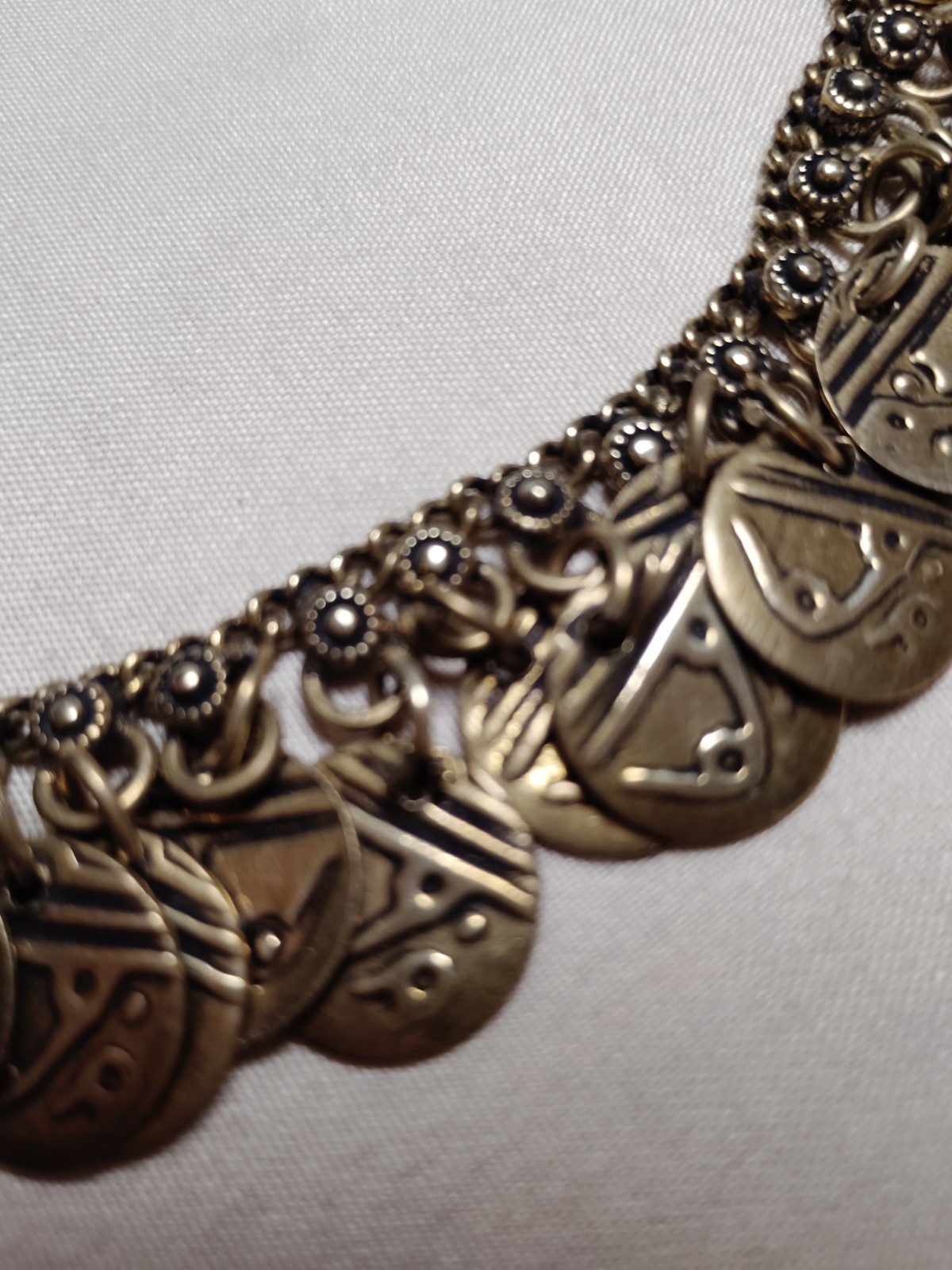 Signed Silver Tone Heart Dangle Coin Disc Charm Link Anklet 7.75″