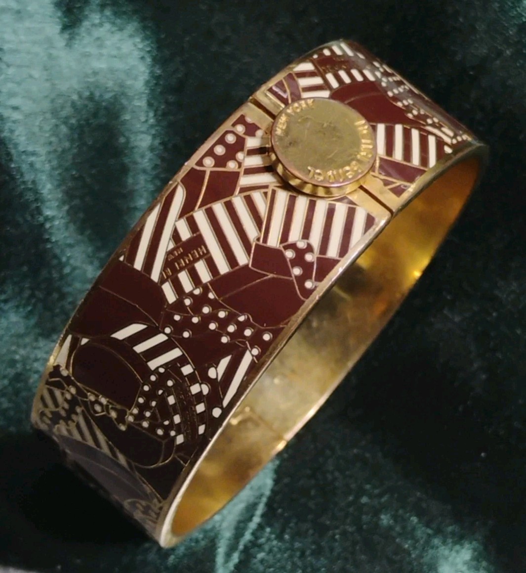 Designer HENRI BENDEL Golden/Red Brown Geometric Pattern AS-IS Pre-own Bracelet!