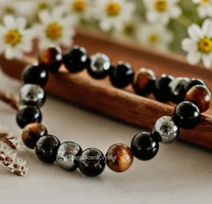 5PCS 10mm Triple Protection Hematite Black Obsidian Tiger Eye Bracelet Gifts