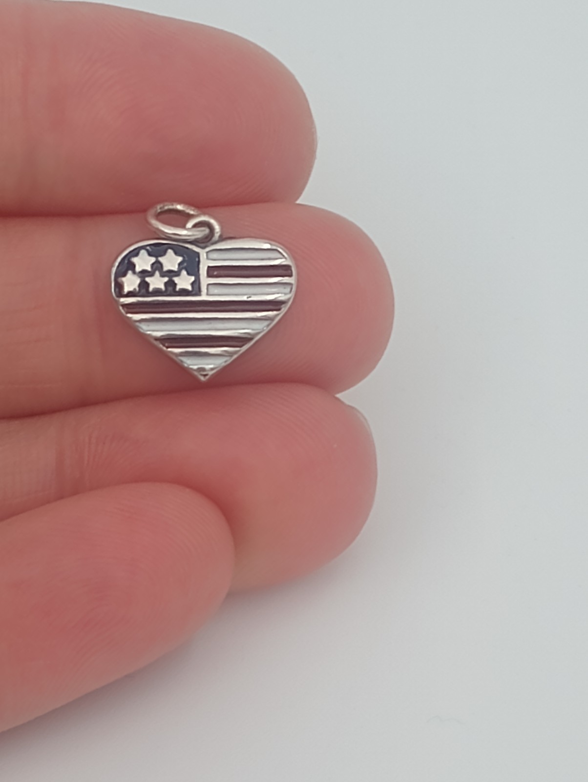 United States Flag Charm Pendant 925 Sterling Silver Enamel US Heart charm .925