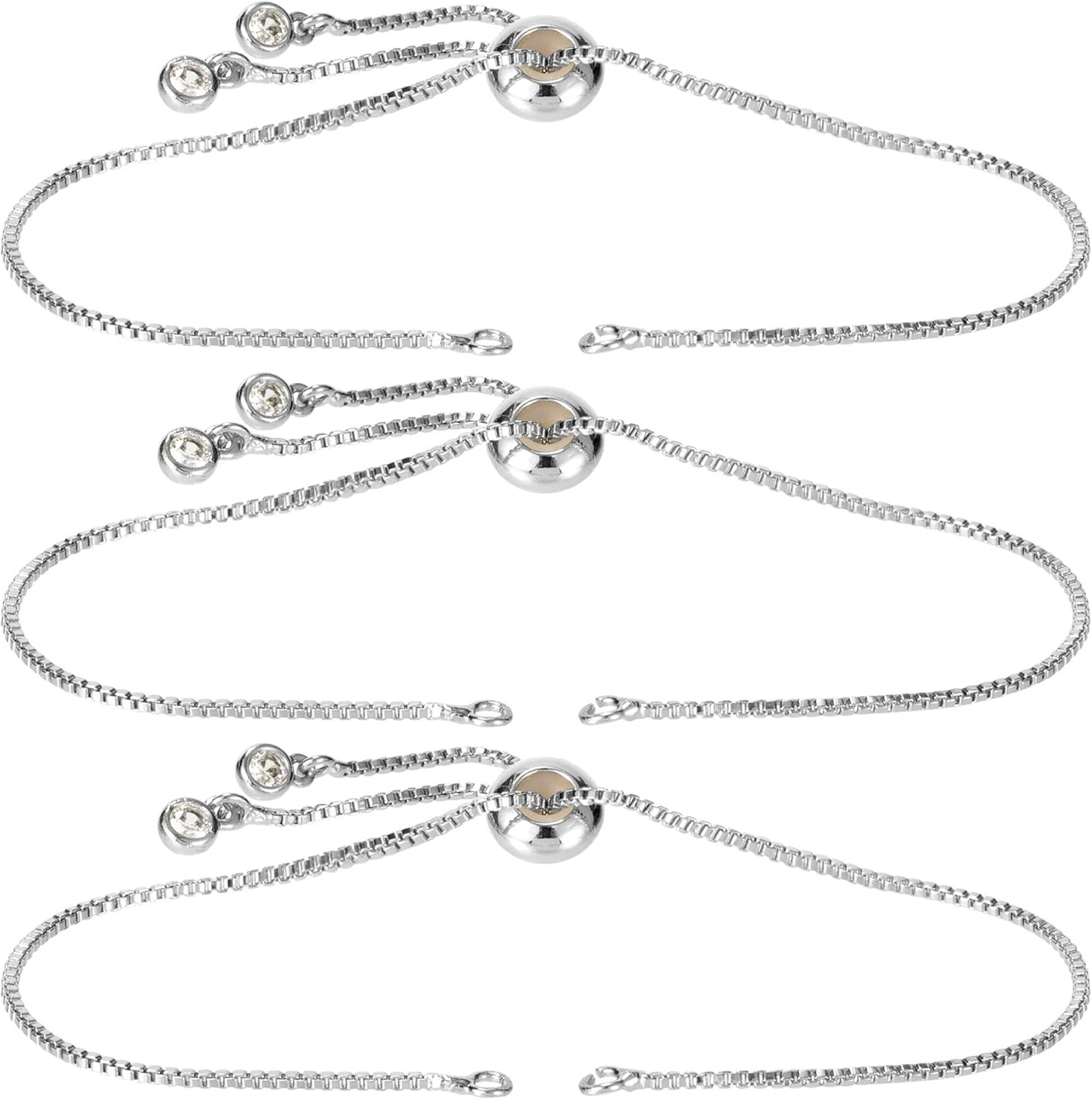3Pcs Adjustable Slider Bracelet for Jewelry Making, Silver Plated Charm Bracelet