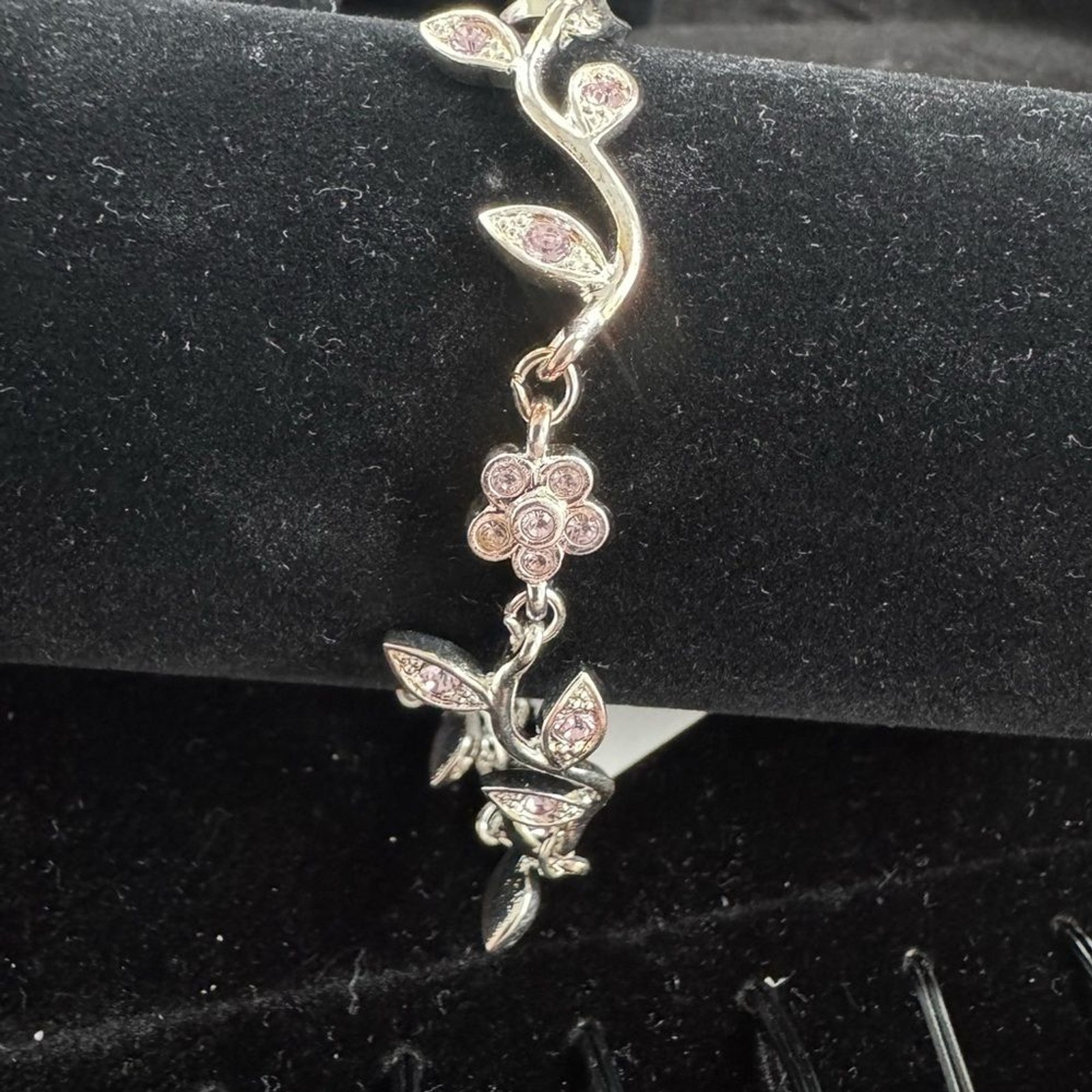 Silver Floral Pink Cubic Zirconia Bracelet