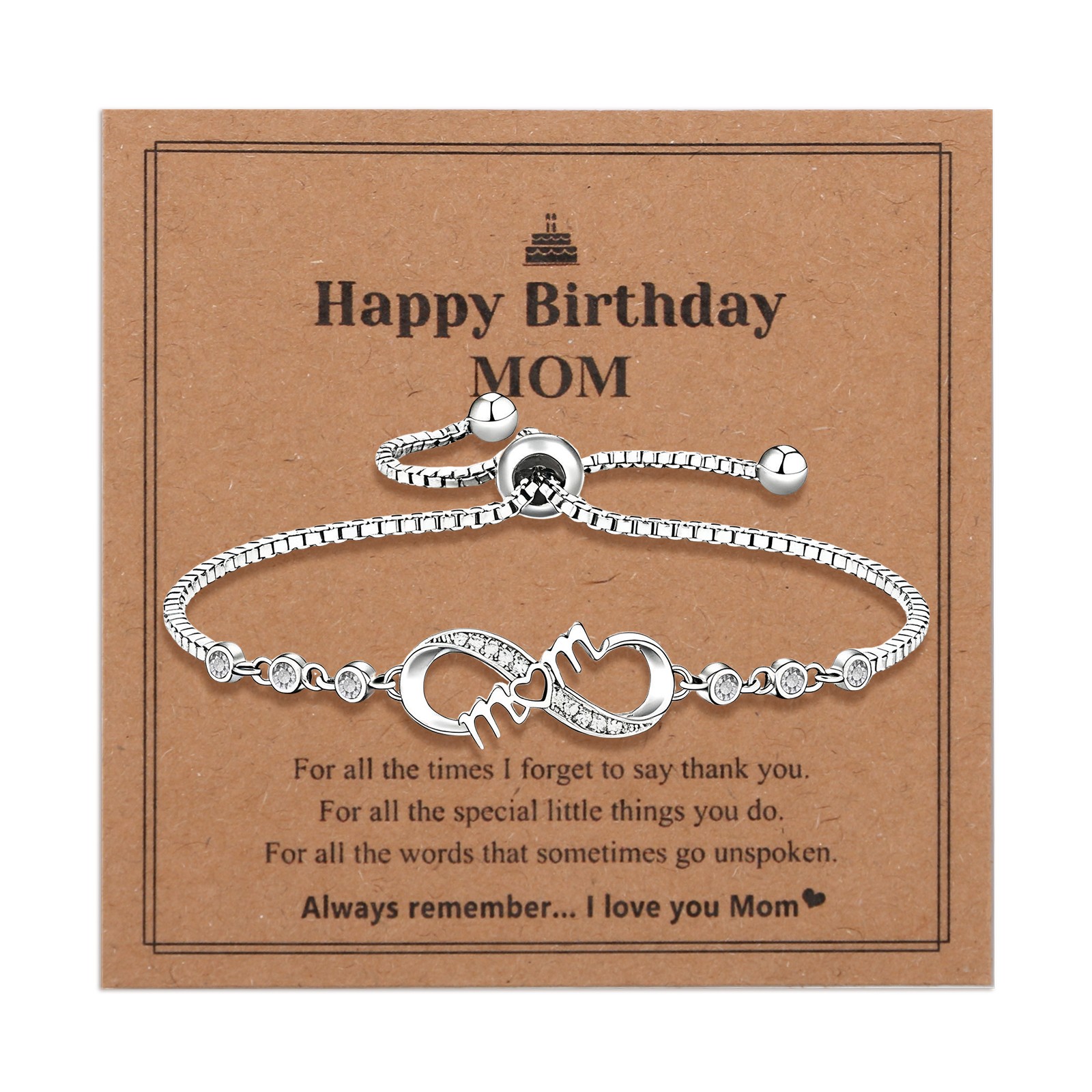 Silver-tone Infinity Love Bracelet For Women Stainless Steel CZ Chain Bring Card