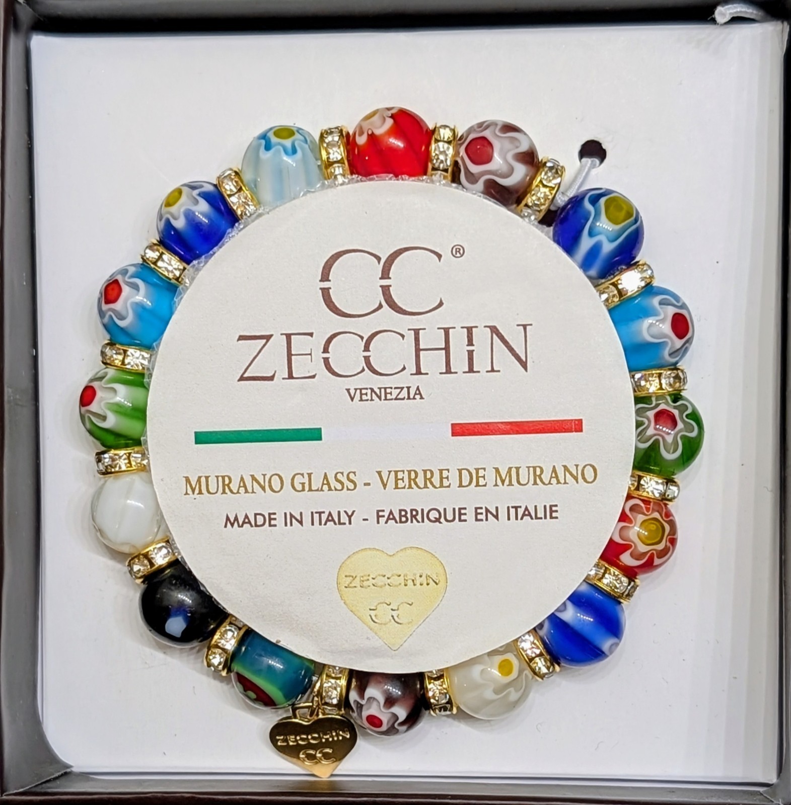 CC Zecchin Italy Authentic Murano Glass & CZ Gold Plated Bracelet NEW!