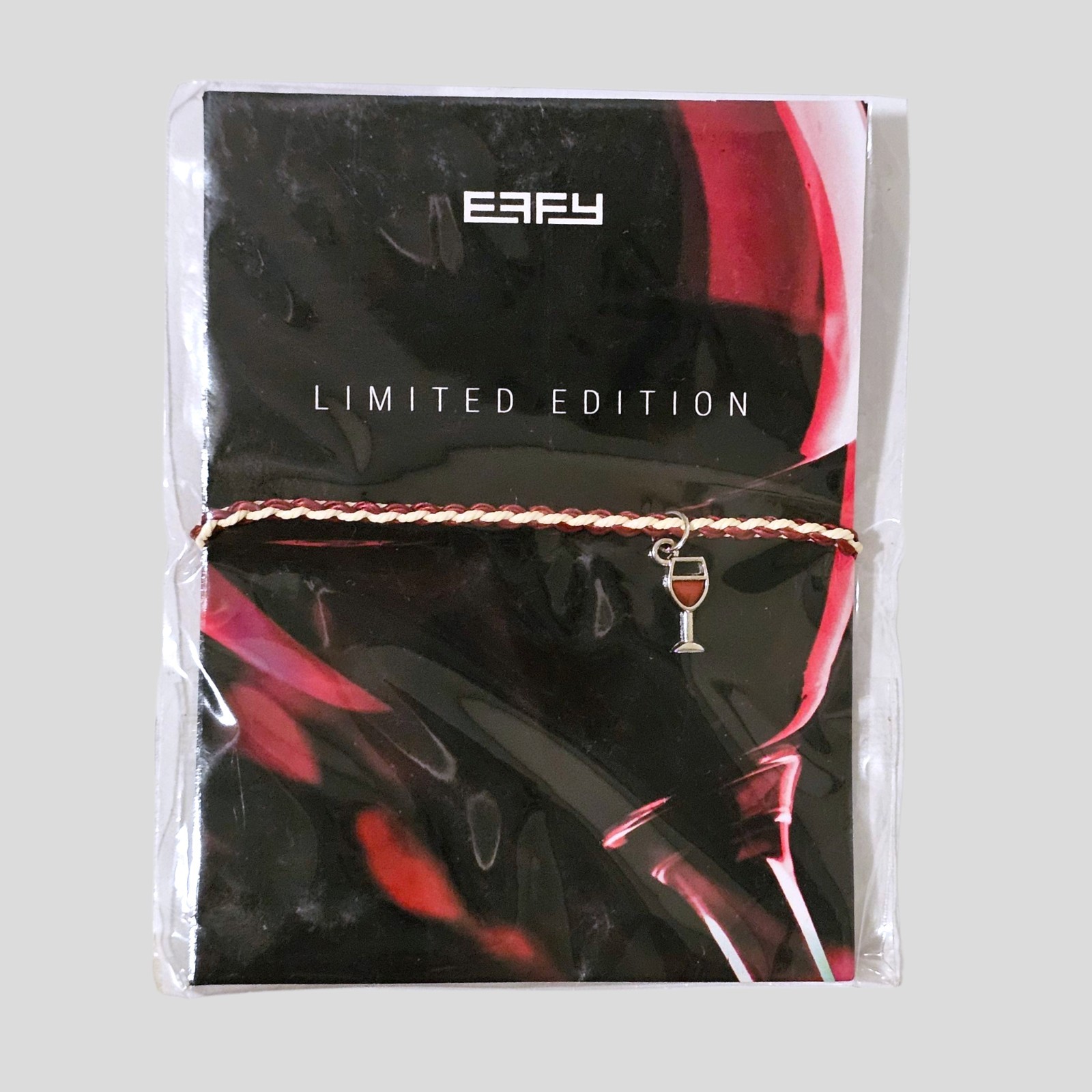 EFFY Limited Edition Wine Glass Charm Bracelet Red & Cream Braided Cord New
