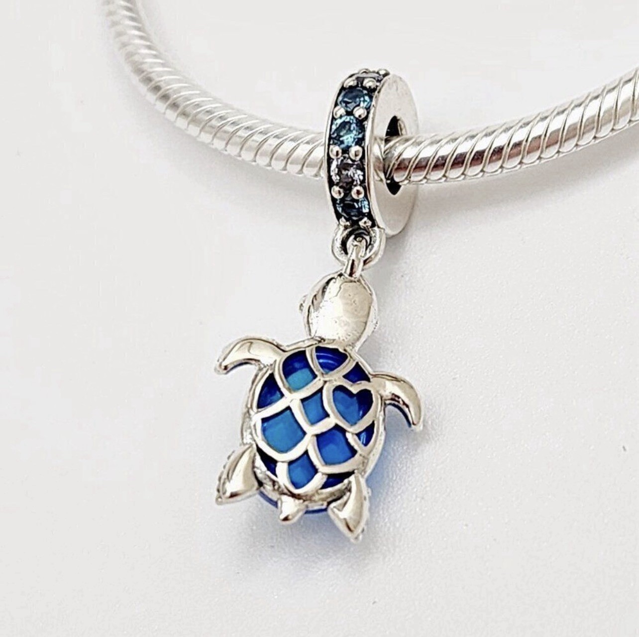 GENUINE 925 Silver Pandora Murano Glass Sea Turtle Dangle CZ Charm 798939C01
