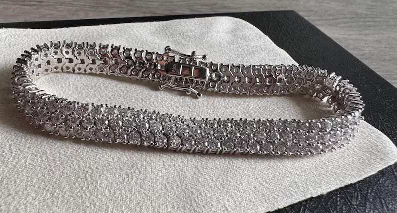 12 Ct Round Simulated Diamond 925 White Sterling Silver Cluster Tennis Bracelet