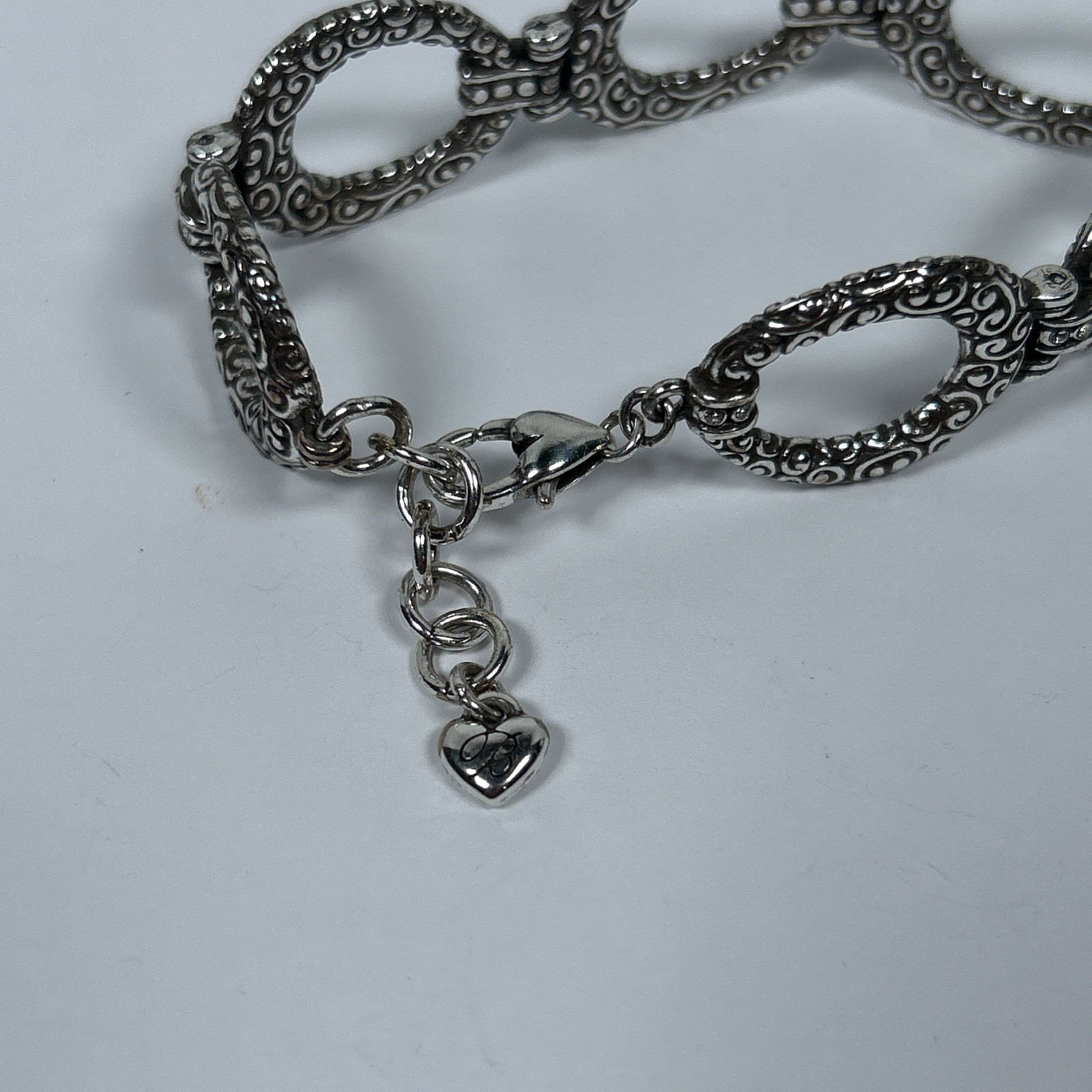 Brighton CHER Silver Tone Scroll Etched Oval Links Bracelet