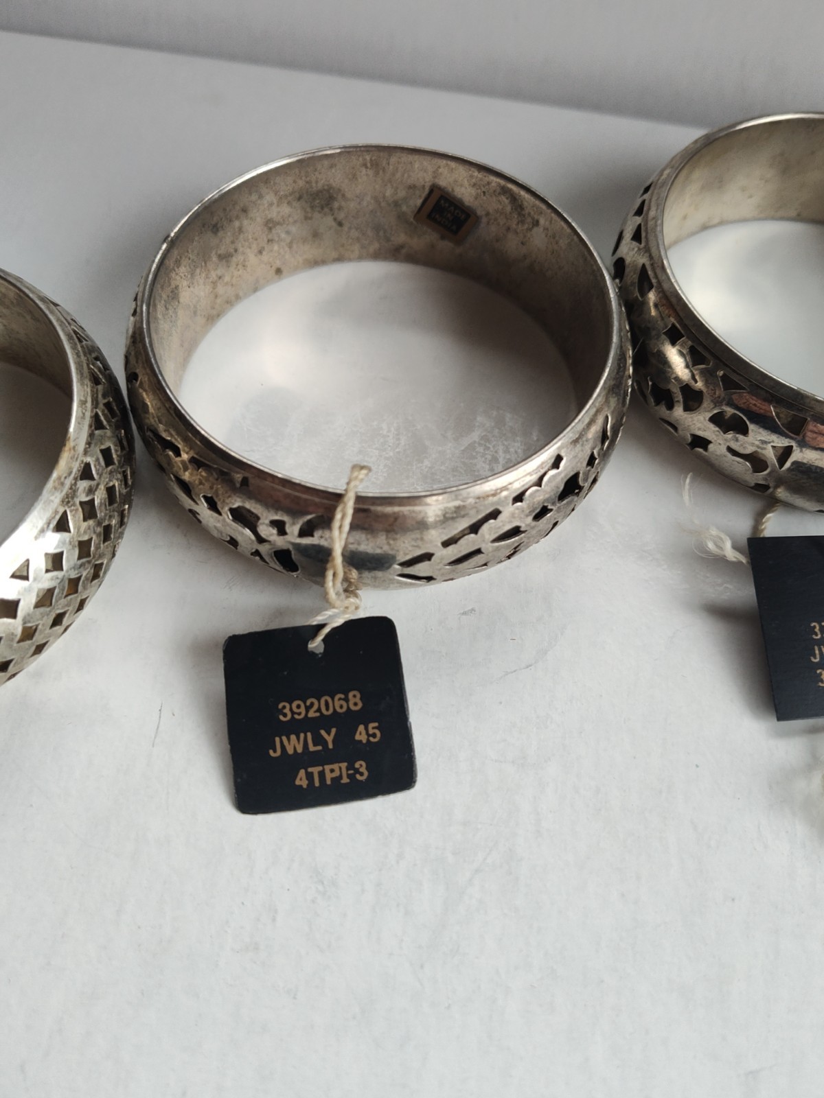 4 Chelsea Silver- tone Vintage Filigree Bangle Bracelets Geometric Lattice India