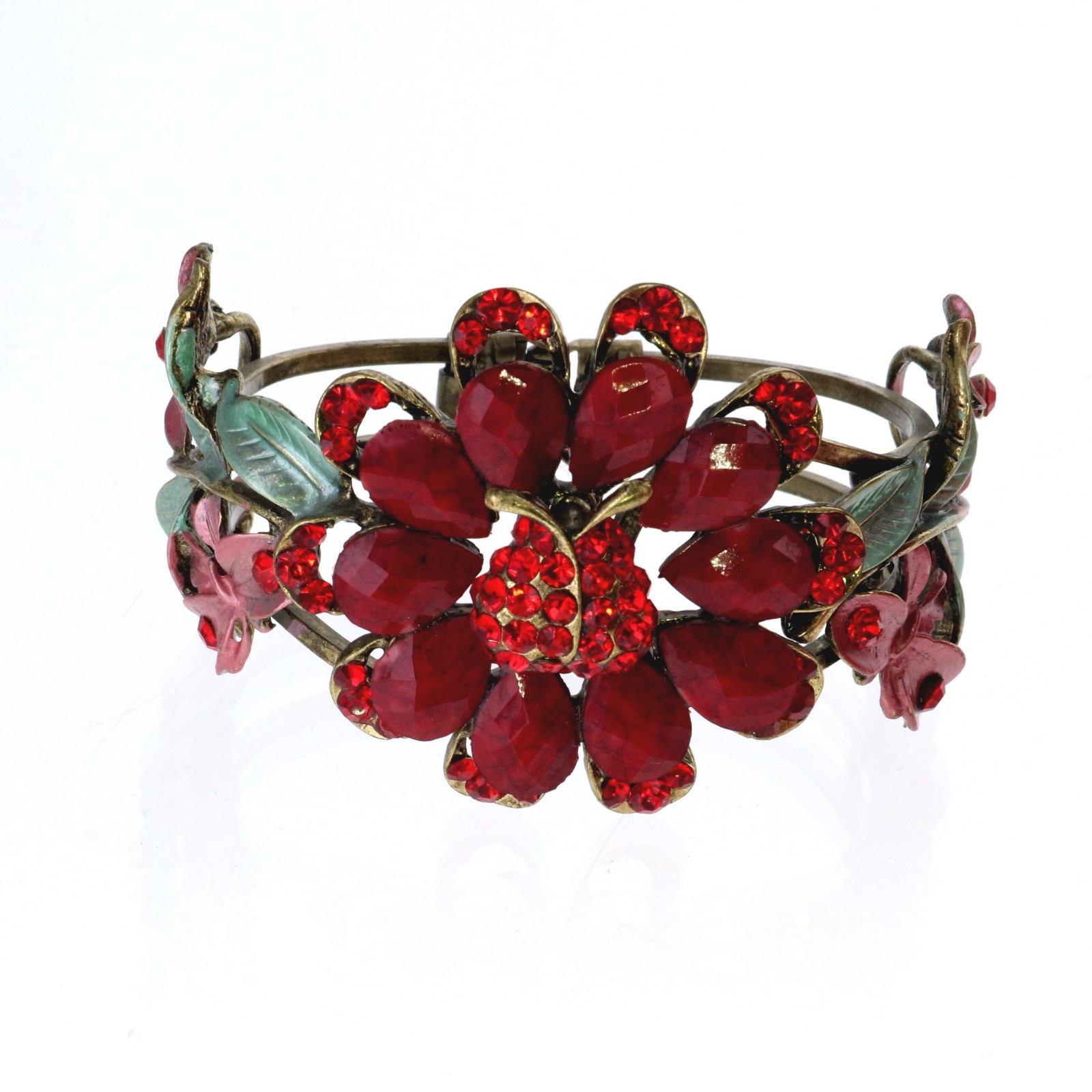 Red Fashion Crystal Ladybug and Flower Bracelet Bangle Cuff New
