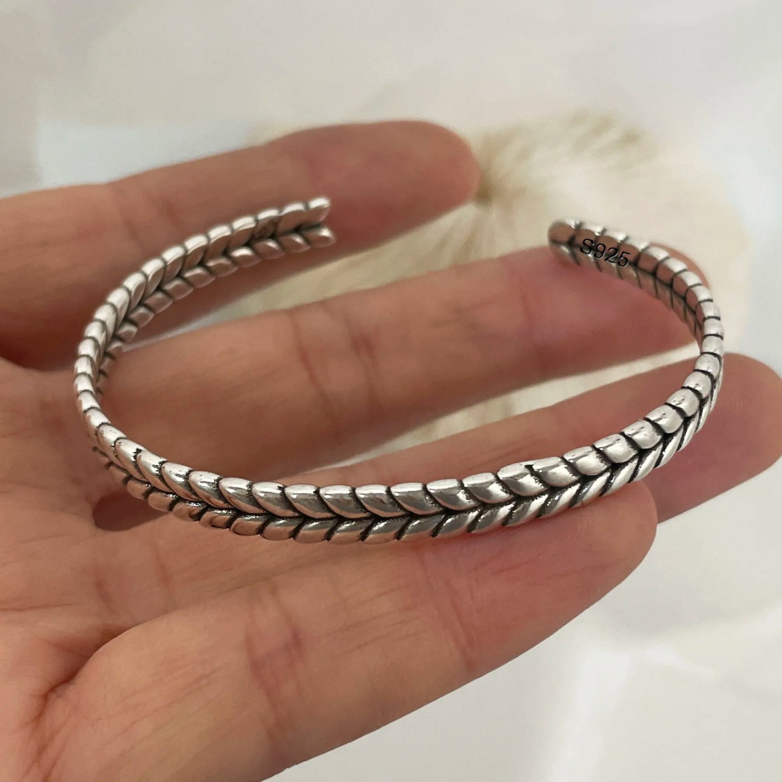100% Solid 925 Sterling Silver Metal Bracelet for Women Men Vintage Handmade