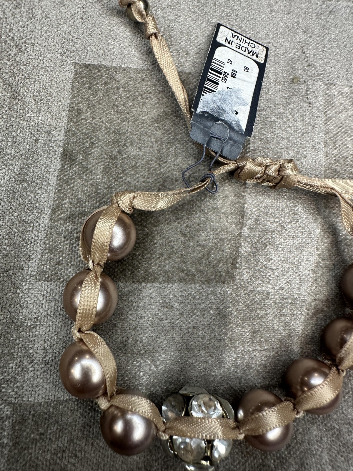 Avenue Bracelet Womens Adjustable Champagne Faux Pearl Gold Ribbon Crystal