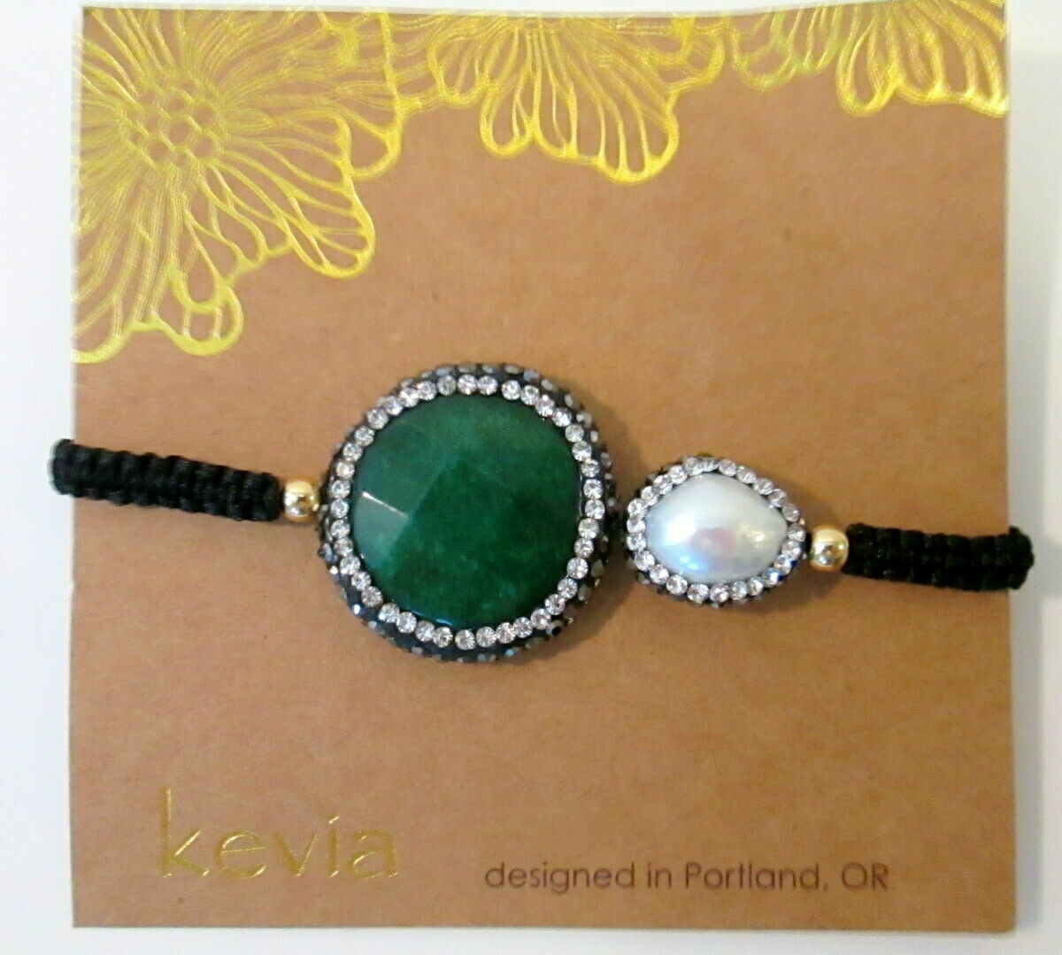 Kevia Vie Boheme Bracelet Green Quartz MSRP $61 w/ 18k Gold Plate Nickel Free