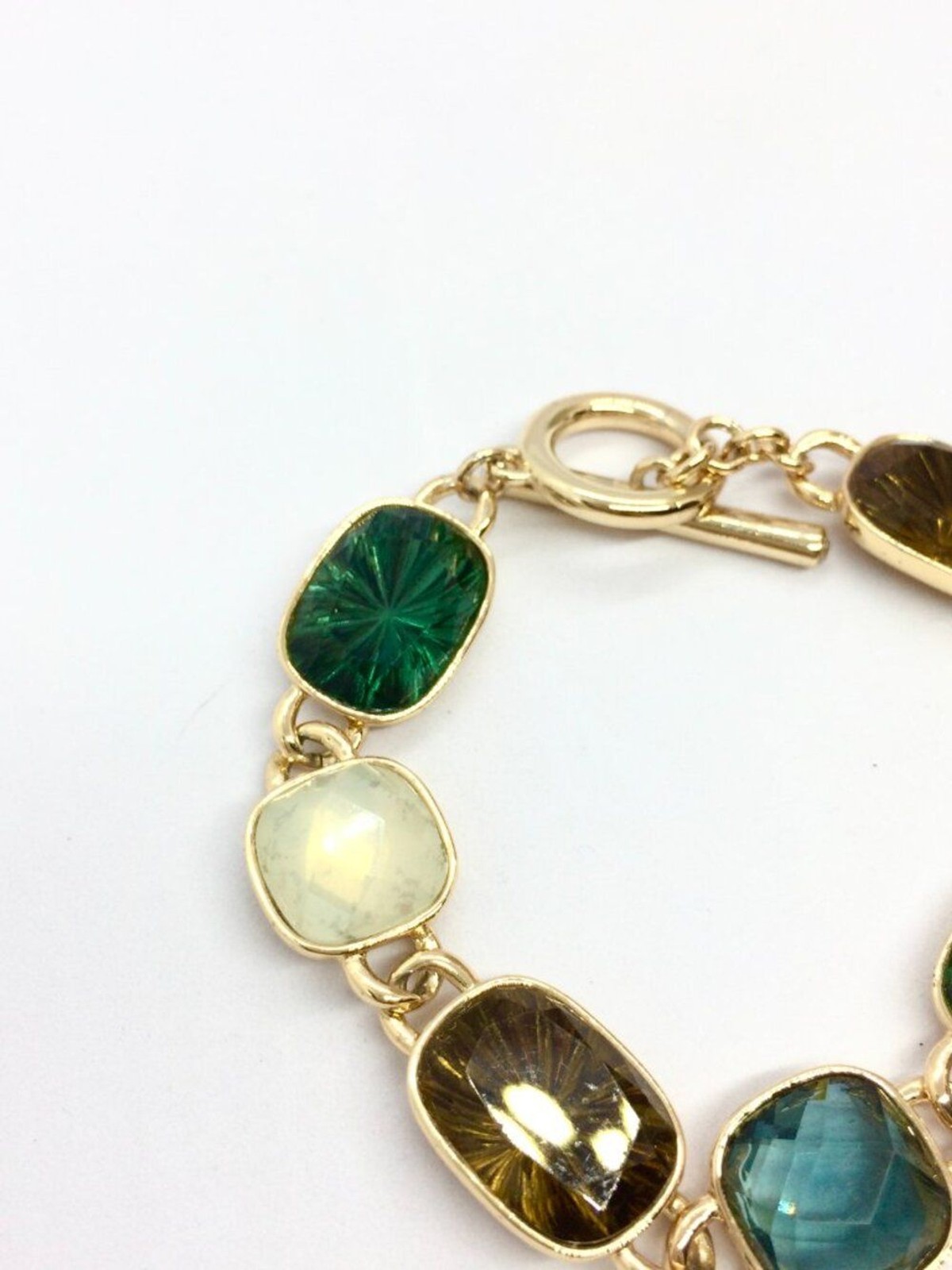 VINTAGE ANNE KLEIN Bracelet Green Brown Opaline Toggle Gold Tone