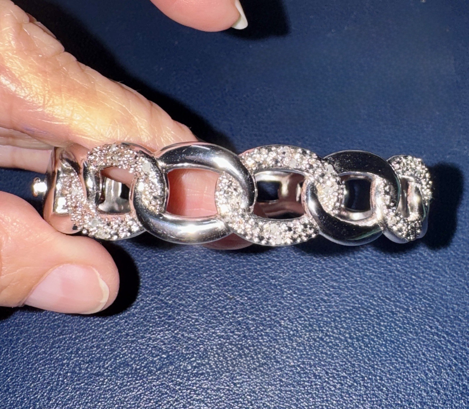 Silver Tone Oval Link Chain Bracelet with Clear Crystal Box Clasp