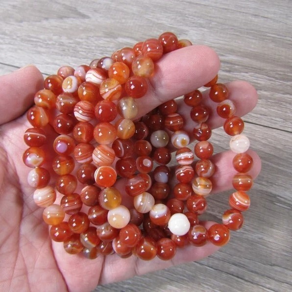 Natural Carnelian Elastic Stretch Bracelet 8mm Round Crystal Gemstone Beads