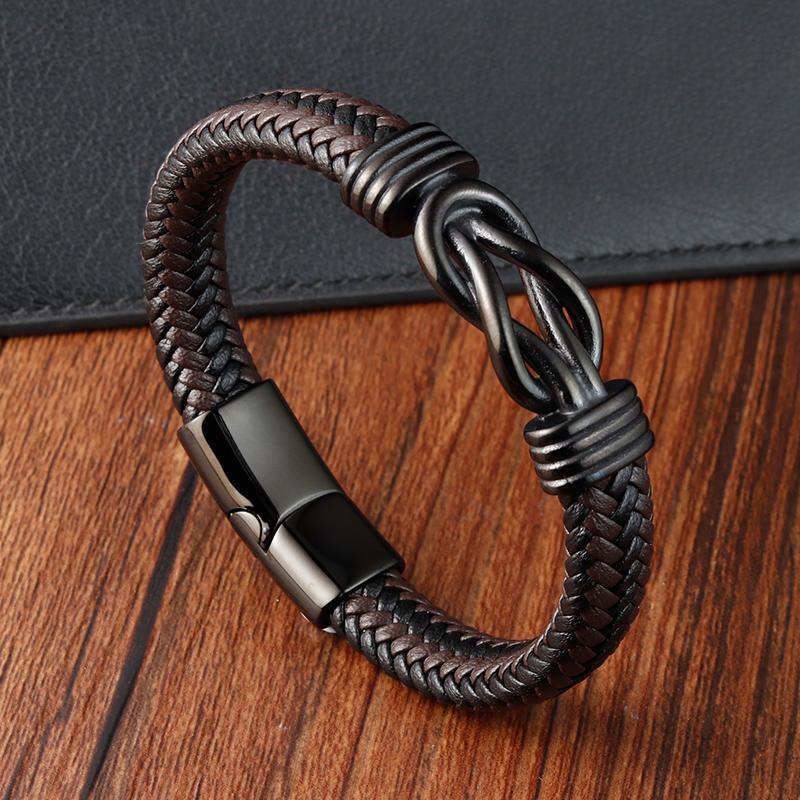 Fashion Leather Bracelet Trendy Classic Charm Braided Wrap Stainless Steel