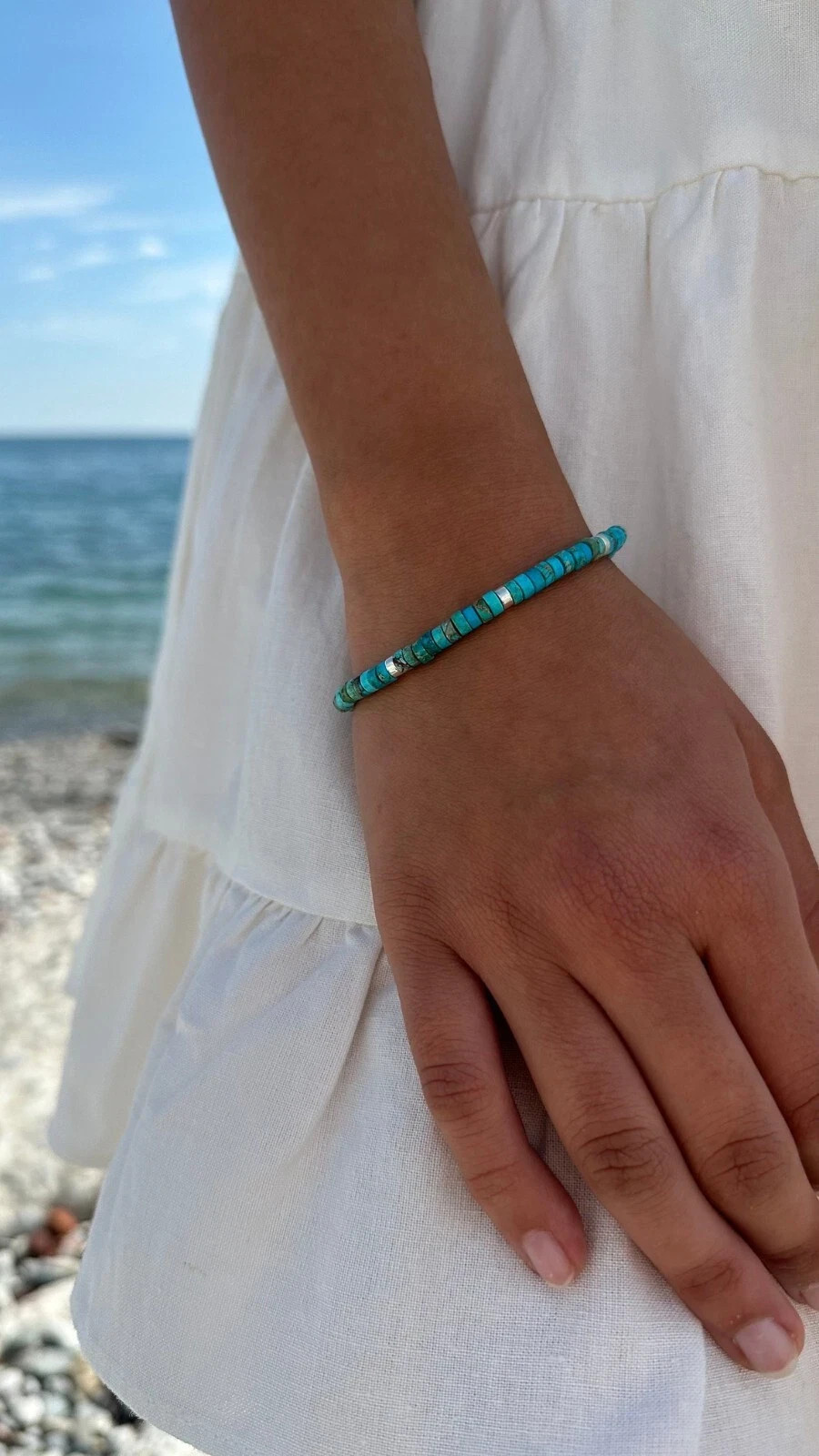 Natural Turquoise Dainty Bracelet Blue Gemstone Minimalist Healing Jewelry Gift