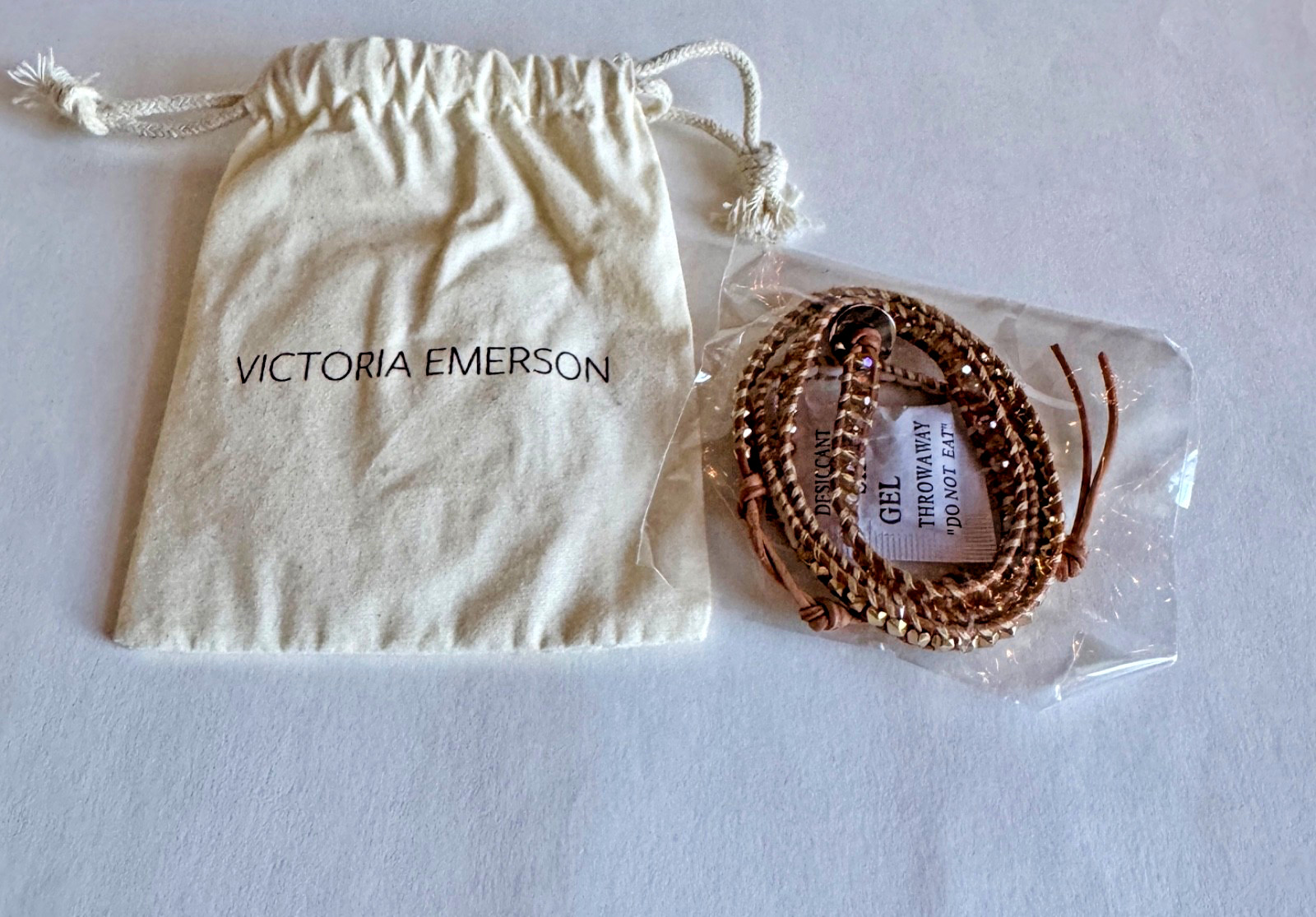 Victoria Emerson Crystal & Metal Beaded Leather Wrap Bracelet – New