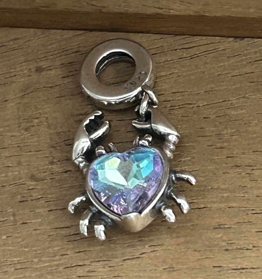 S925 Sterling Silver Cute Blue Crab Charm Gift Animal