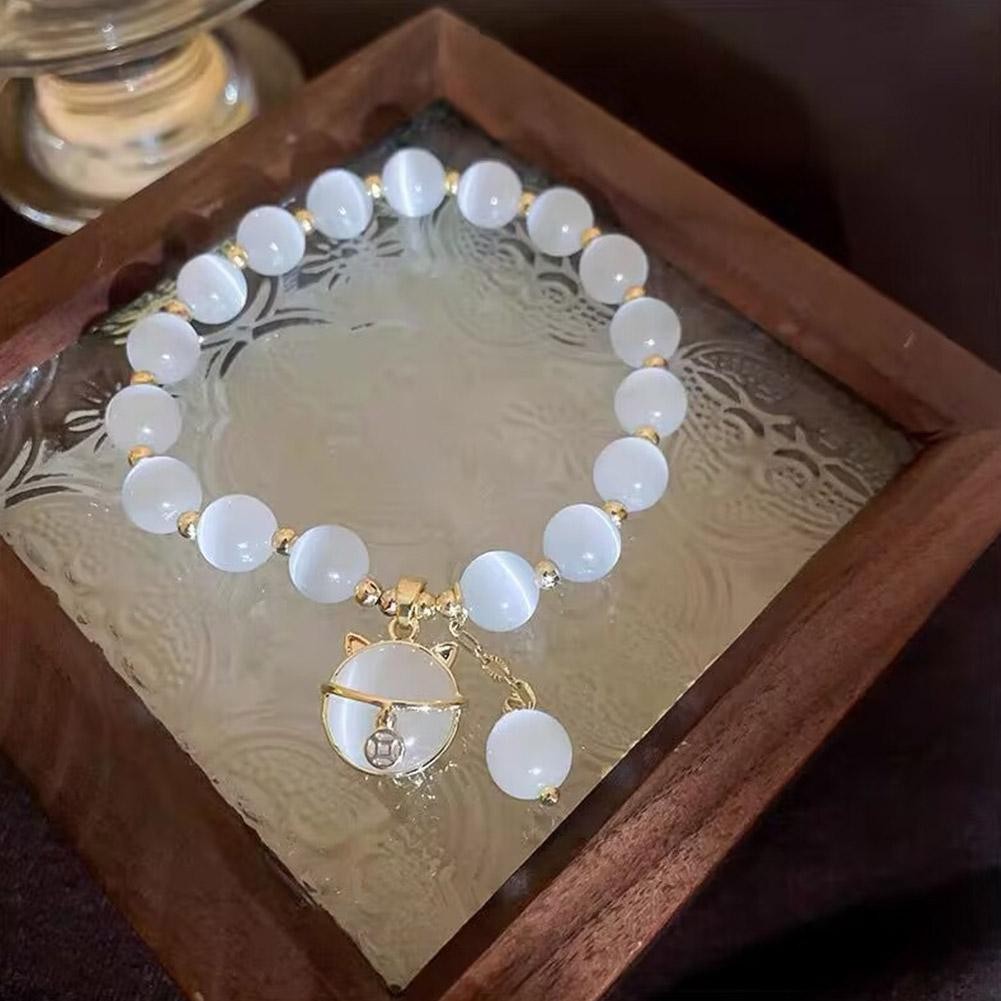Lucky Moonstone Beads Cat Bracelet Attracting Wealth Women Jewelry Gift US