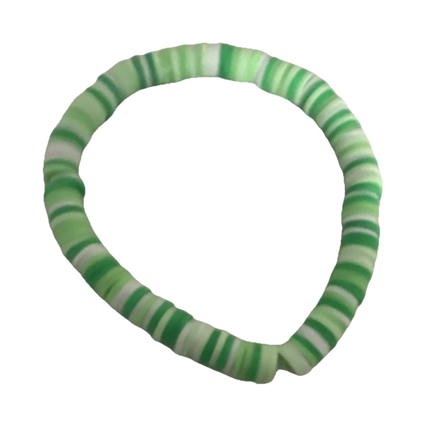 Plastic Round Beaded Stretch Bracelet Green & White No Stone Sizable