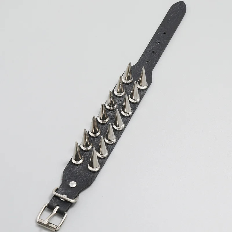 Faux Leather Wrap Bracelet Women Double Row Spiked Black Round Layered Jewelry