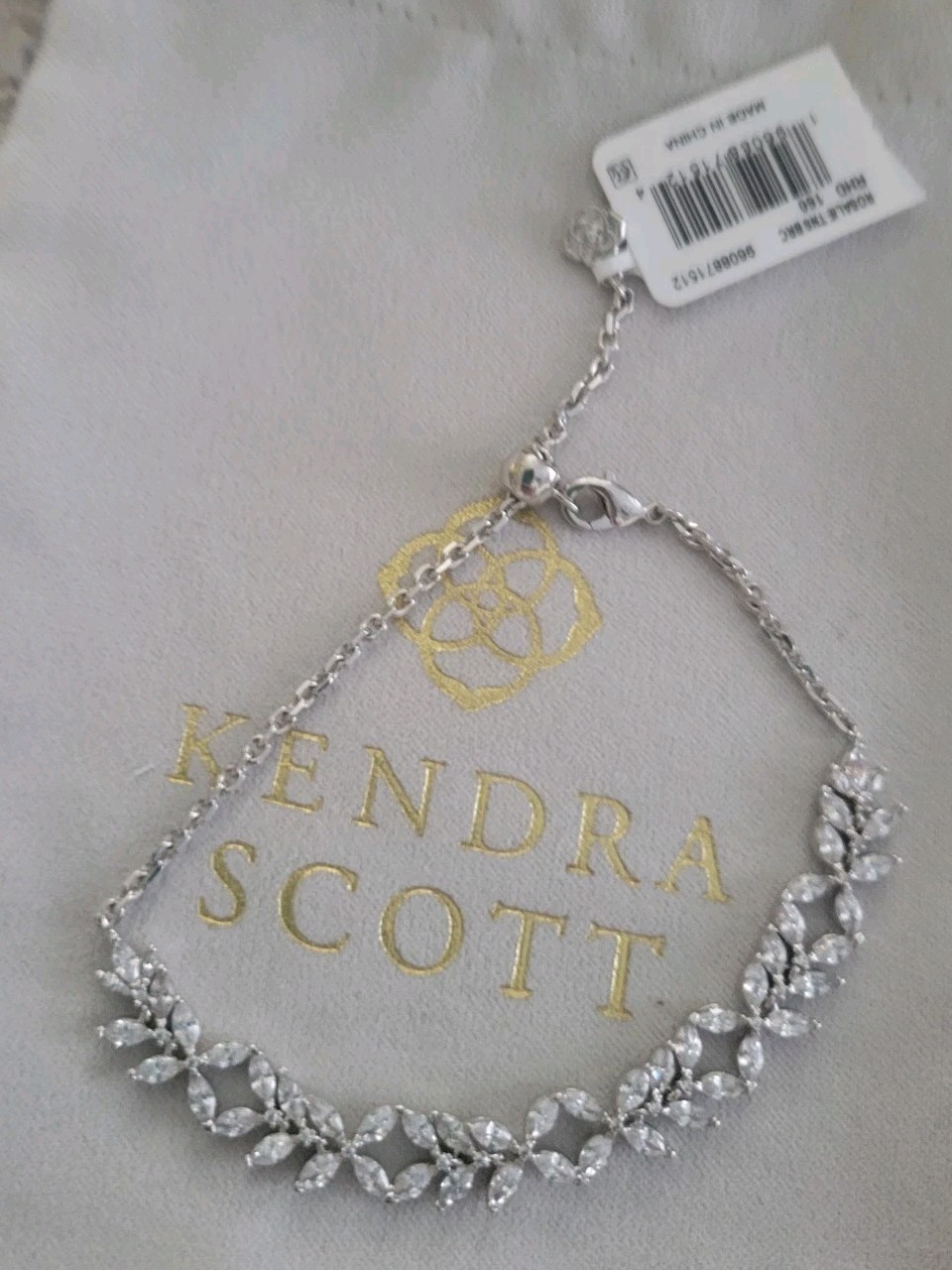 Kendra Scott Rosalie Adjustable Bracelet Silver Cubic Zirconia NWT $120 Pouch