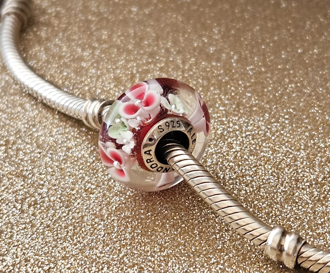 Authentic Pandora Garden Flowers Silver Murano Charm