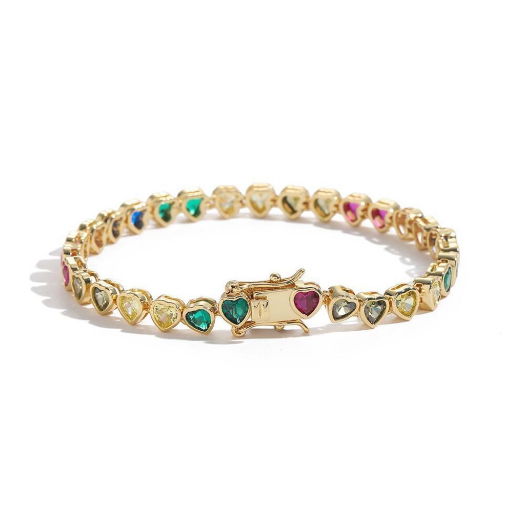 Heart Shape Lab Multi Sapphire Bezel Set Wedding Promise Tennis Bracelet Gift