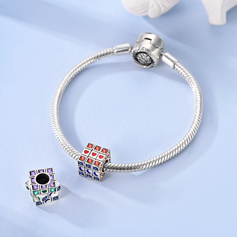 MULA Original 925 Sterling Silver CZ Rotating Square Charm For Women Bracelet
