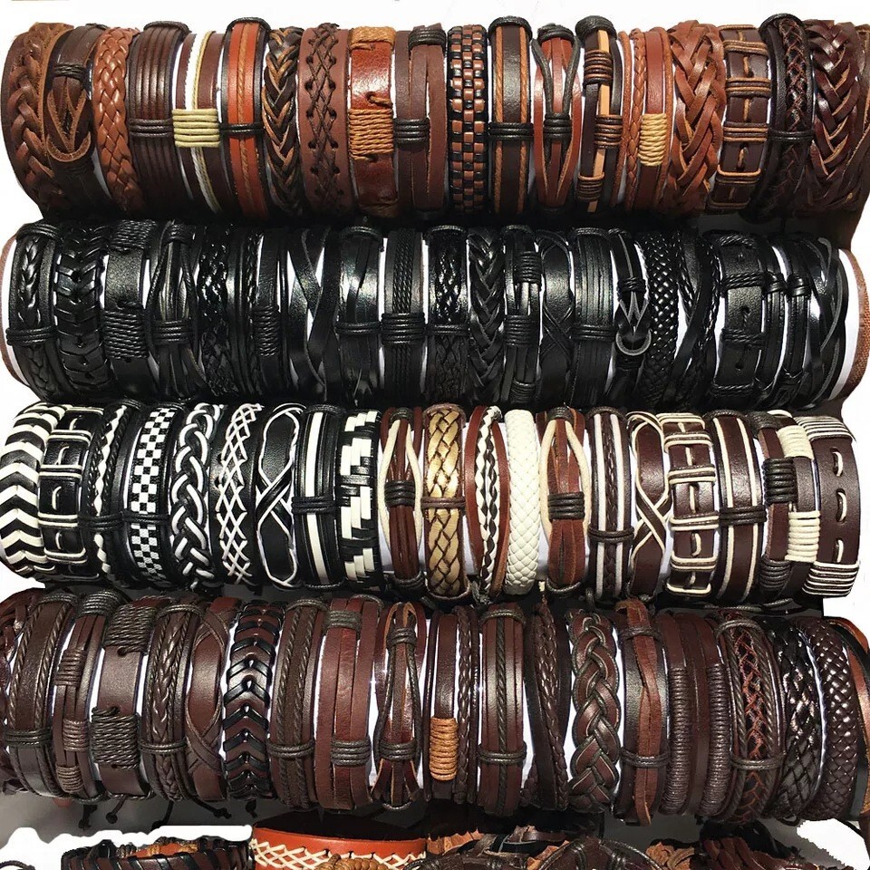 Wholesale 30Pcs/Lot Mix Styles Vintage Genuine Leather Cuff Bracelets Jewelry