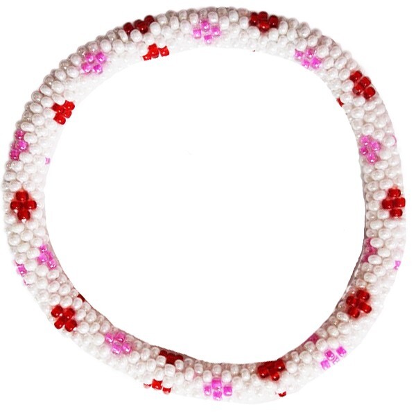 Aid Through Trade Roll-On® Bracelet “Love Bug” Red Pink White Glass Beads Nepal