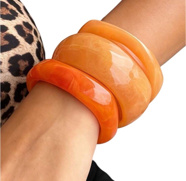 New 3pc Shades of Orange Resin Bangle Bracelets