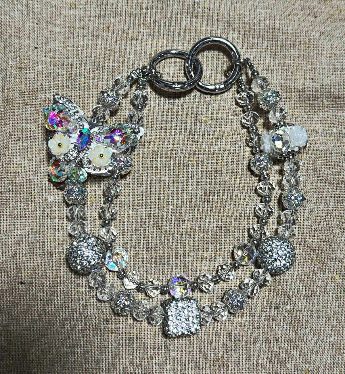 Unbranded Silver Tone Clear Crystal Rhinestone Beaded Bag Charm, or Keychain